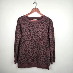 PEYTON JENSEN Leopard Print Fleece‎ Lined Sweater Brown Black Womens Size S